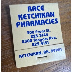 Vintage Race Ketchikan Pharmacies Alaska Matchbook Unstruck Full 1980s Ephemera